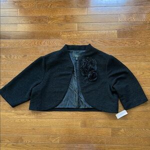 Black Cropped Jacket with Floral Detail